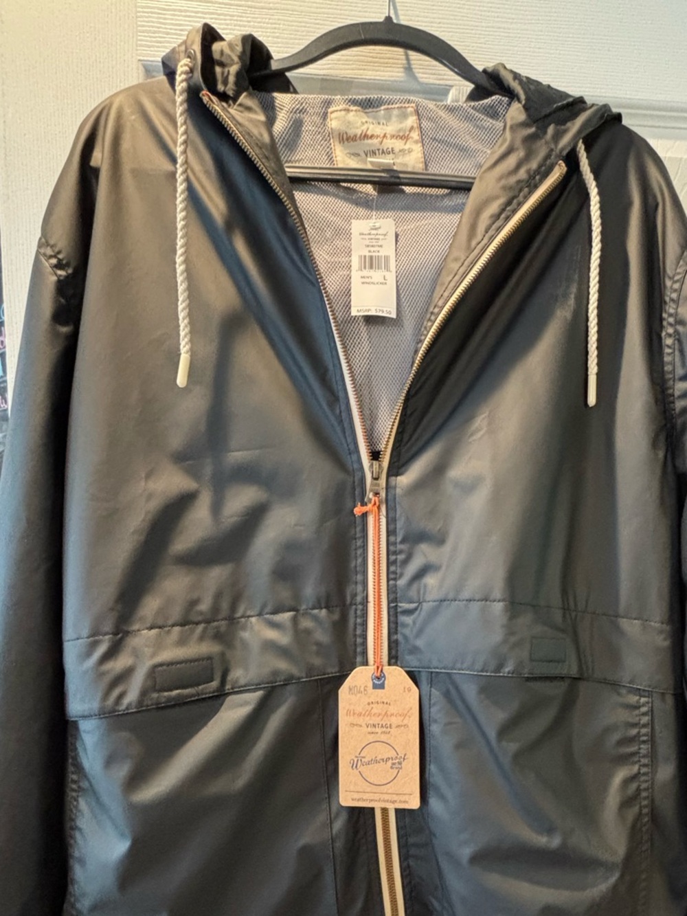 Weatherproof Men’s Black Hooded Rain Jacket